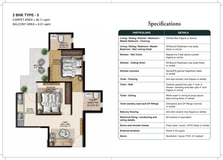 2 BHK Type-5 Unit Plan and Specifications
